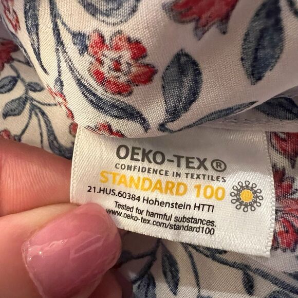 Lands’ End Floral Button Down Top L Red Blue Long Sleeve Western Classic Warm - Picture 10 of 12